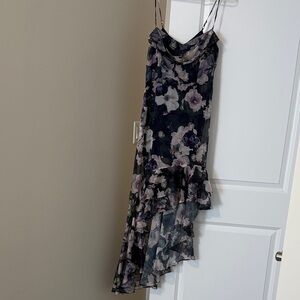 Le Chateau Floral High Low Dress - Black and Purple